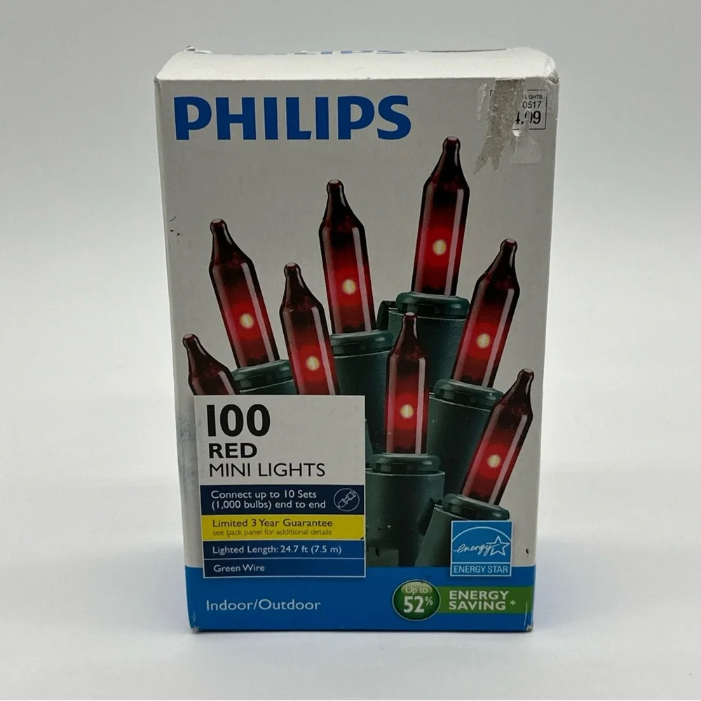 Philips Red Mini Lights string‎ Christmas Indoor/Outdoor New 24.7 Ft Xmas